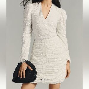 White Silver Sequin Ruched Bodycon Dress